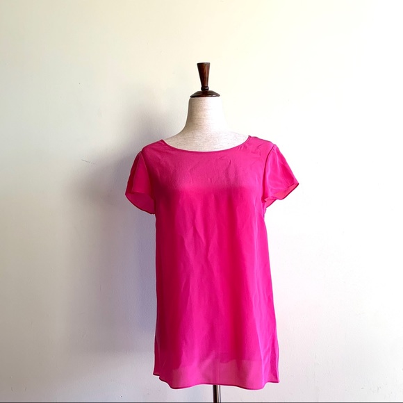 BANANA REPUBLIC Bright pink silk blouse Darts Flowy short sleeve top Medium - Picture 1 of 11